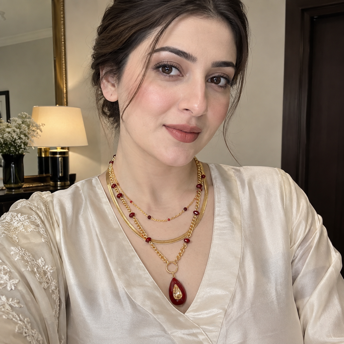 Red N Golden Layered Necklace