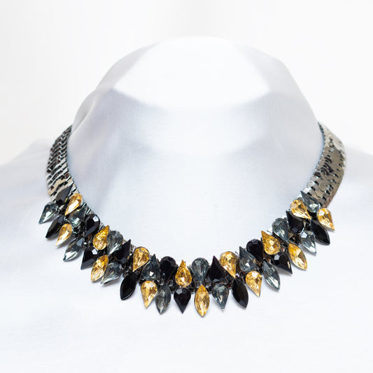 Black N Yellow Crystals Necklace