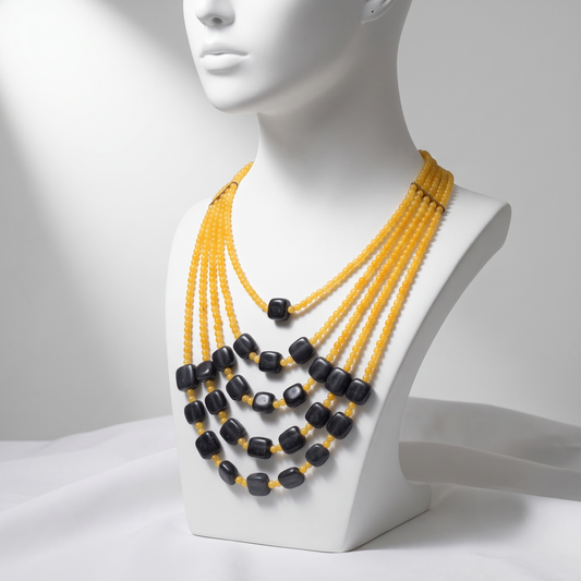 Black Onyx & Yellow Agate Stones Necklace