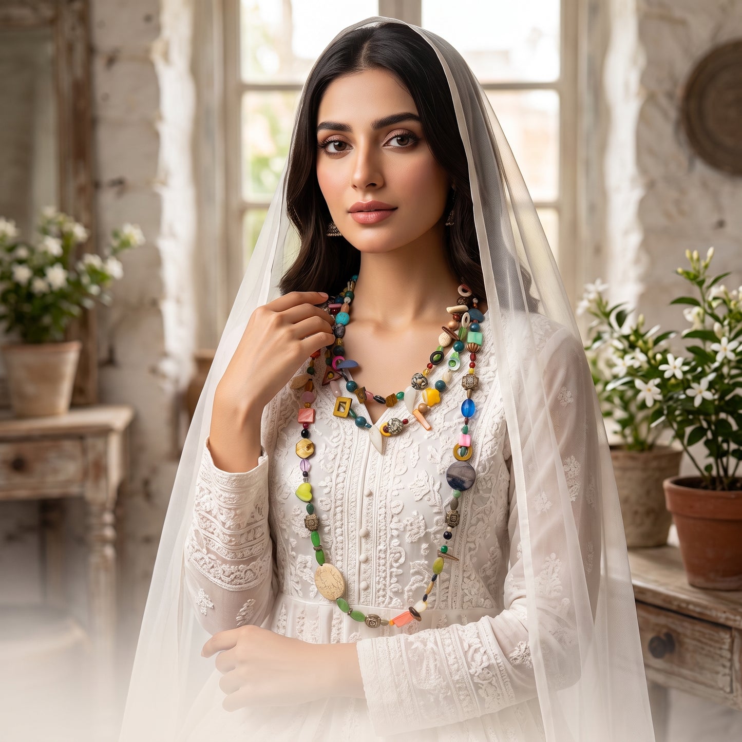 Multi Layered Gemstones and Seashells Maala