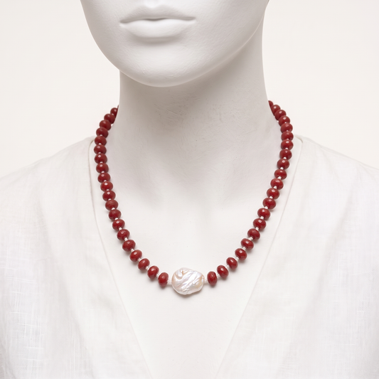 Jadiete Stone and Pearl Necklace