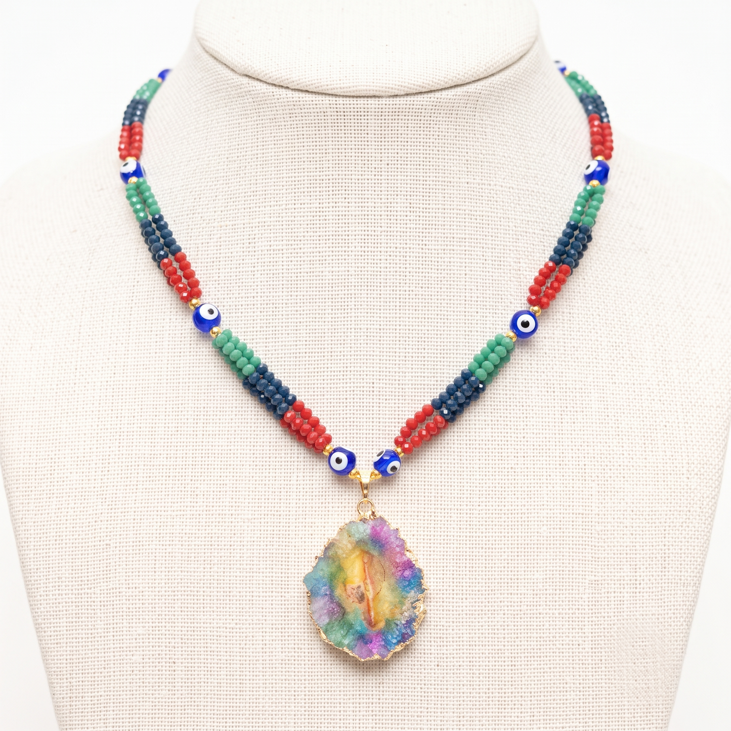 Multi Colored Quarts Stone and Crystals Necklace