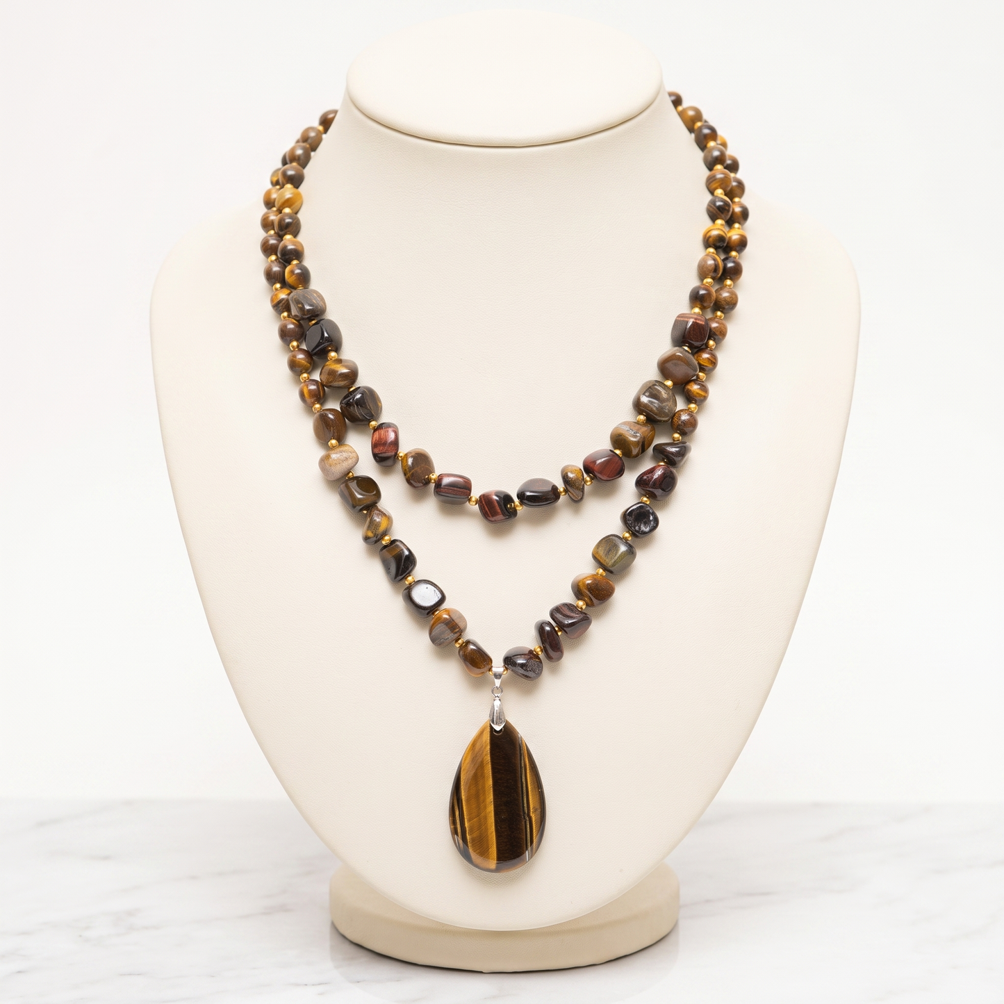 Double Layered Tiger Eye Stones Necklace