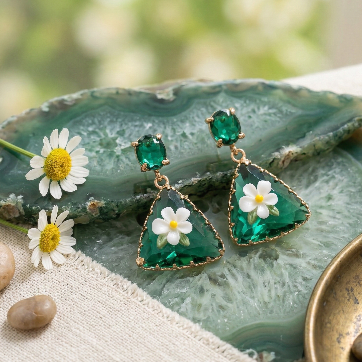 Green N Flower Earring