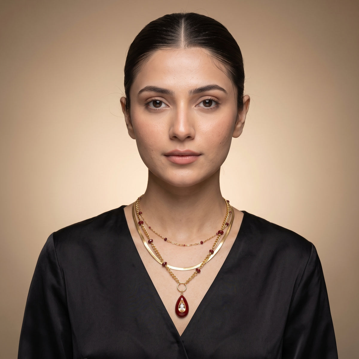 Red N Golden Layered Necklace